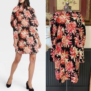 Who What Wear Floral Print Dramatic Puff Long Sleeve Dress - Sz L 💚🎀